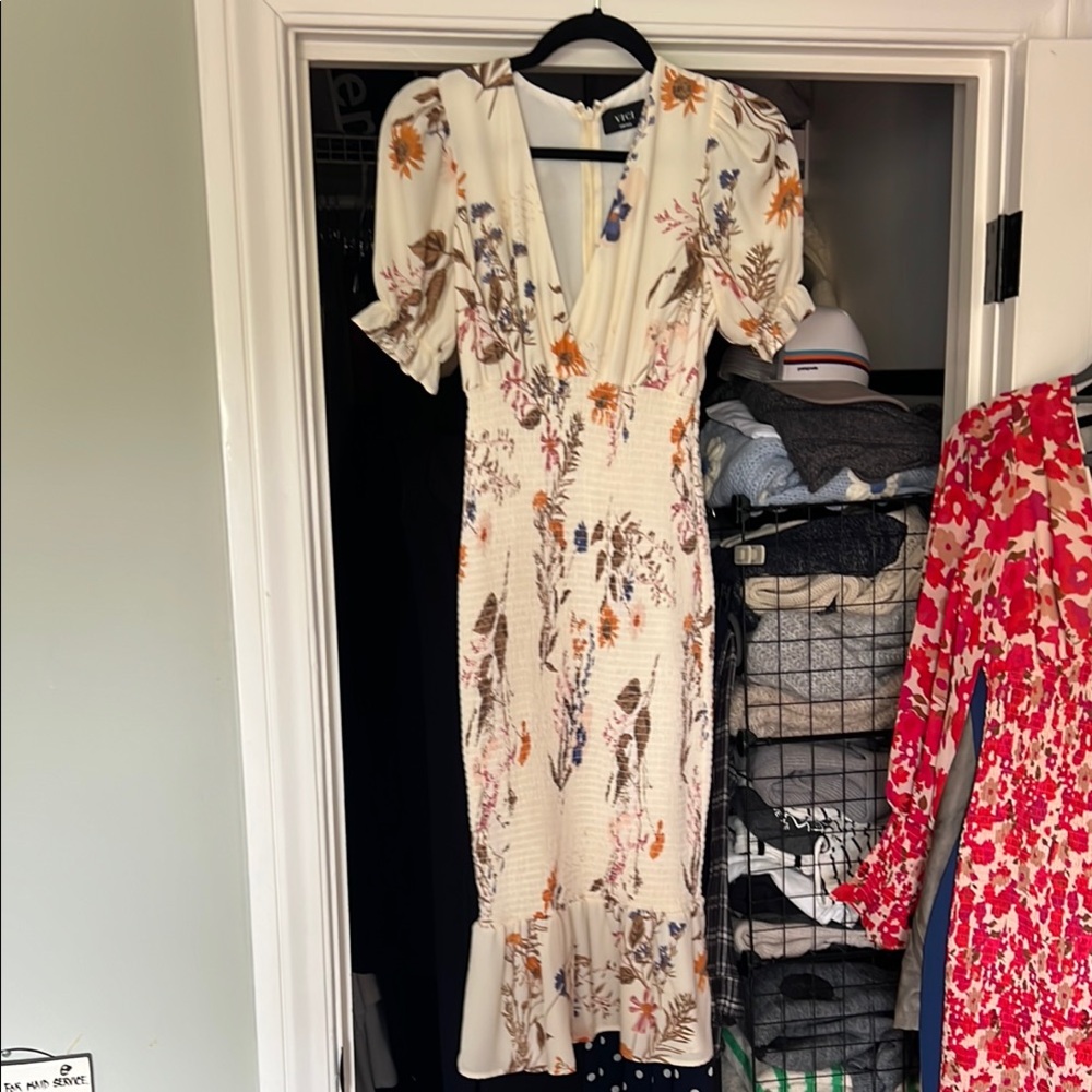 Floral Cream Midi Dress.   VICI collection